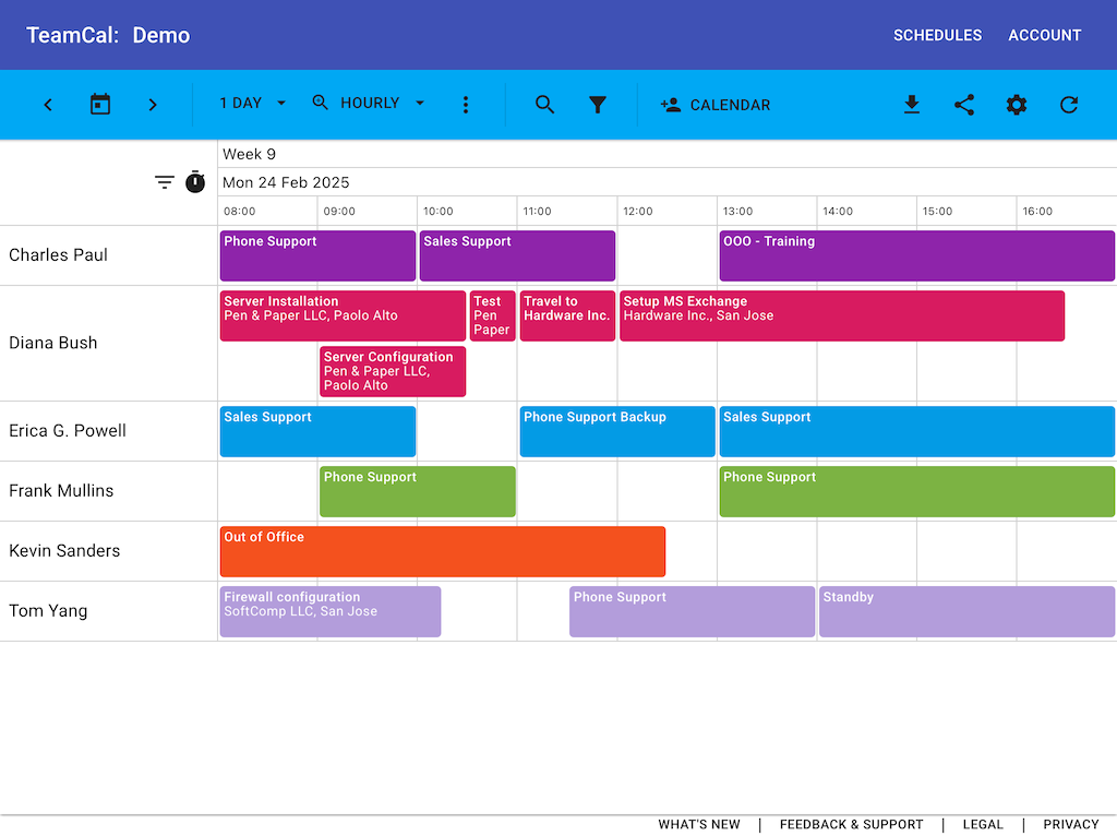 TeamCal view Google Calendar in a timeline view